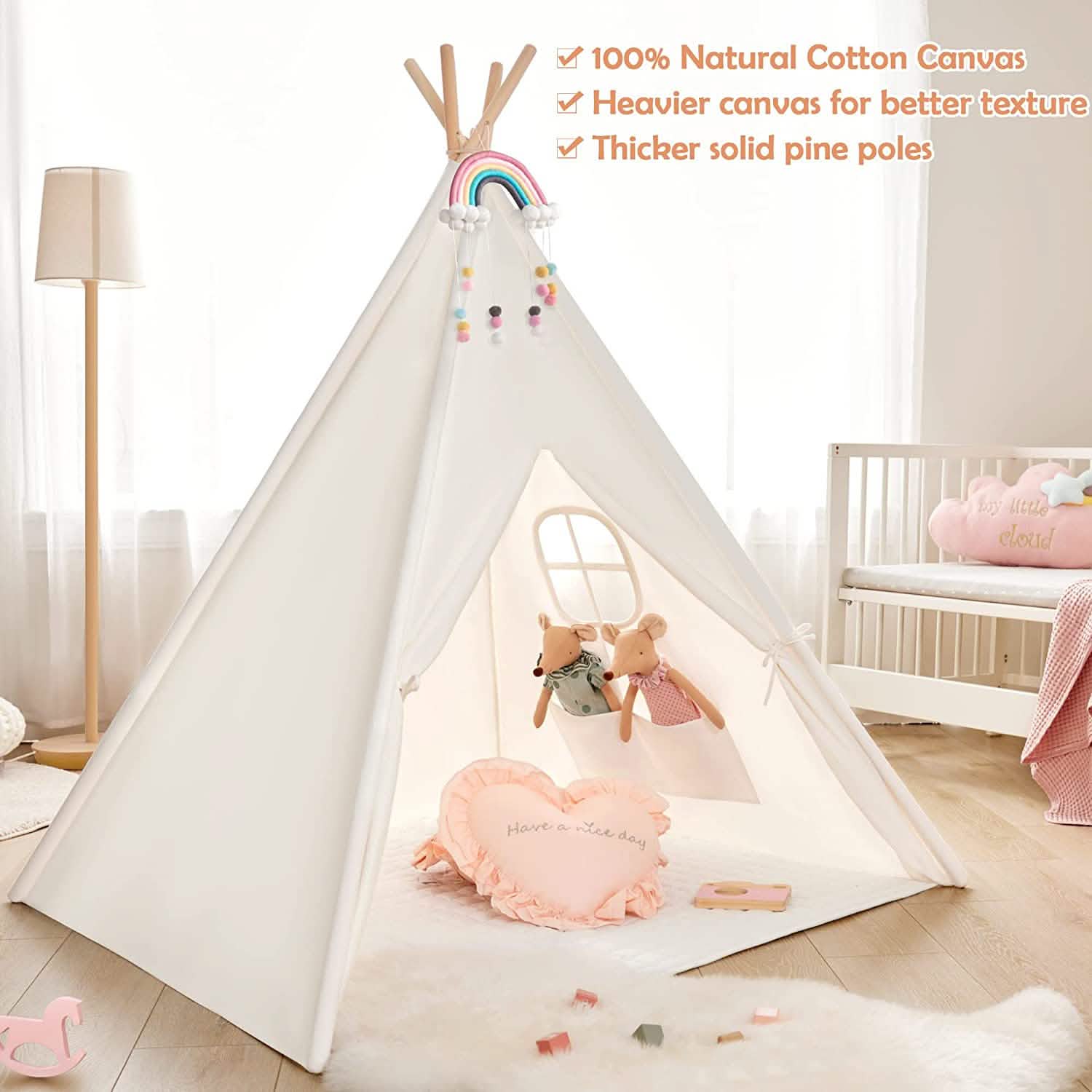 Teepee Tent for Kids - Play Tent Indoor Outdoor Cotton Canvas Toys & Games - DailySale