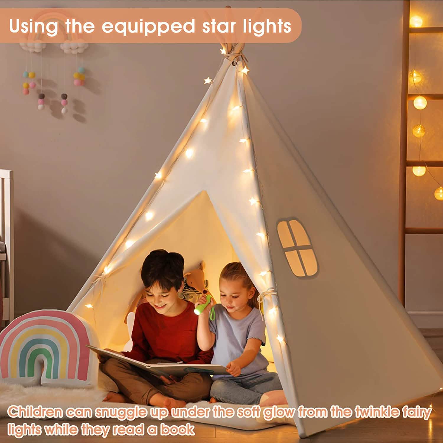 Teepee Tent for Kids - Play Tent Indoor Outdoor Cotton Canvas Toys & Games - DailySale