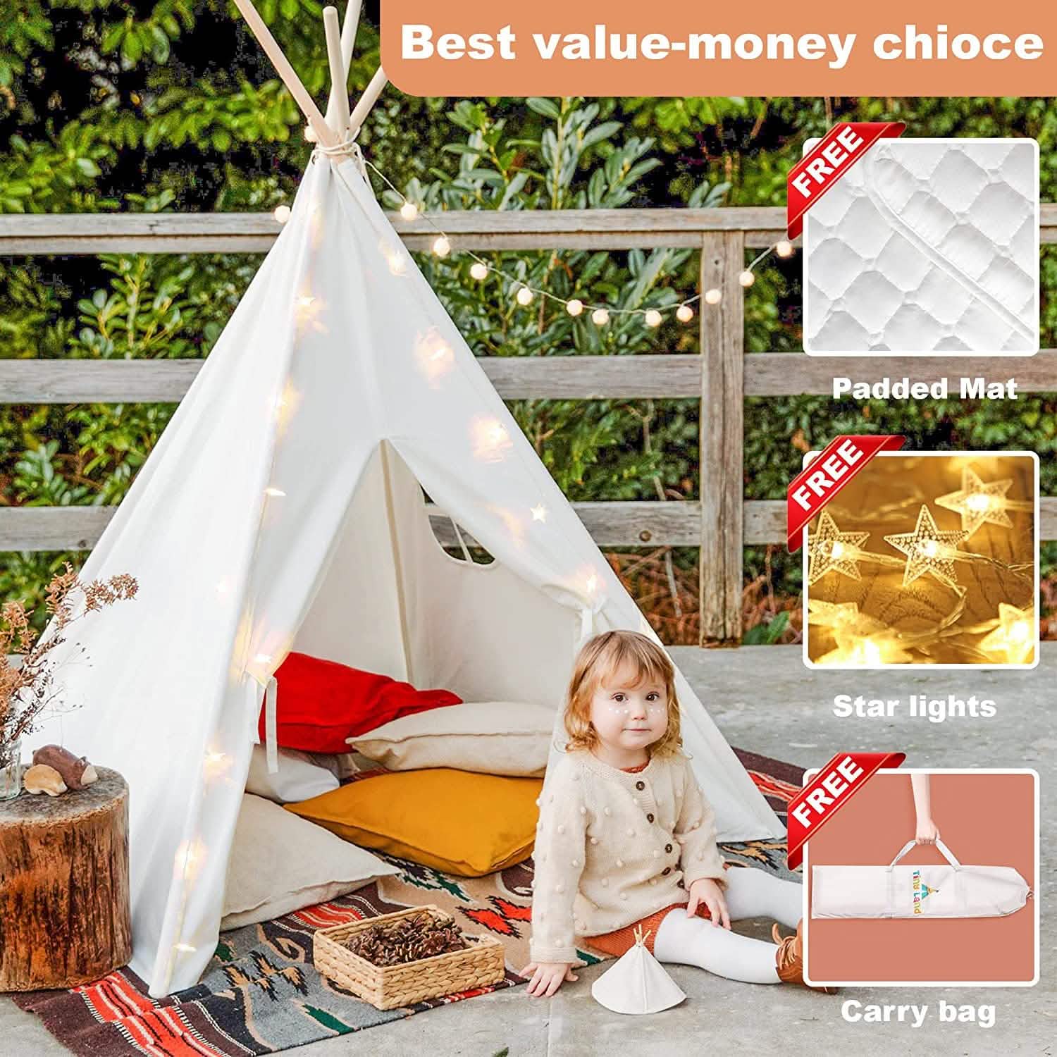 Teepee Tent for Kids - Play Tent Indoor Outdoor Cotton Canvas Toys & Games - DailySale