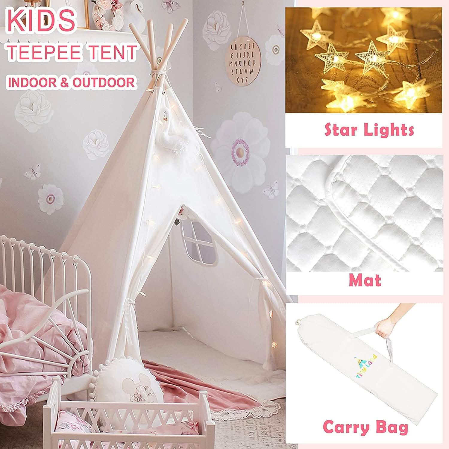Teepee Tent for Kids - Play Tent Indoor Outdoor Cotton Canvas Toys & Games - DailySale