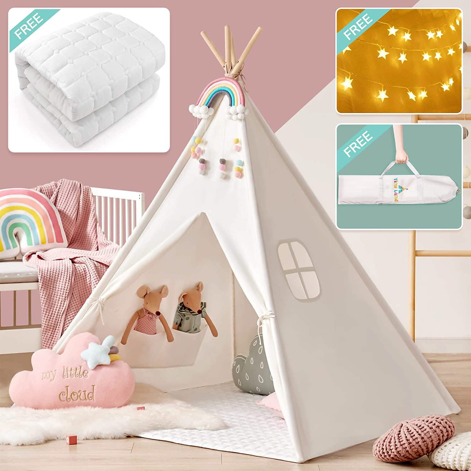 Teepee Tent for Kids - Play Tent Indoor Outdoor Cotton Canvas Toys & Games - DailySale