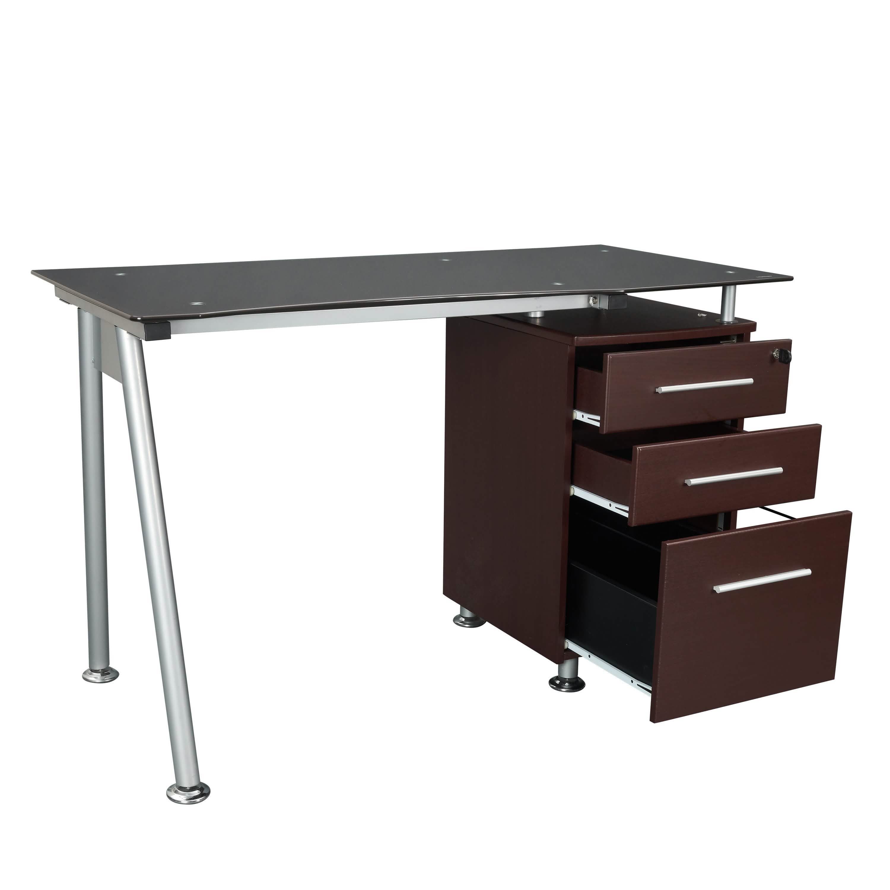 Tempered Glass Top Computer Desk with Storage Everything Else - DailySale