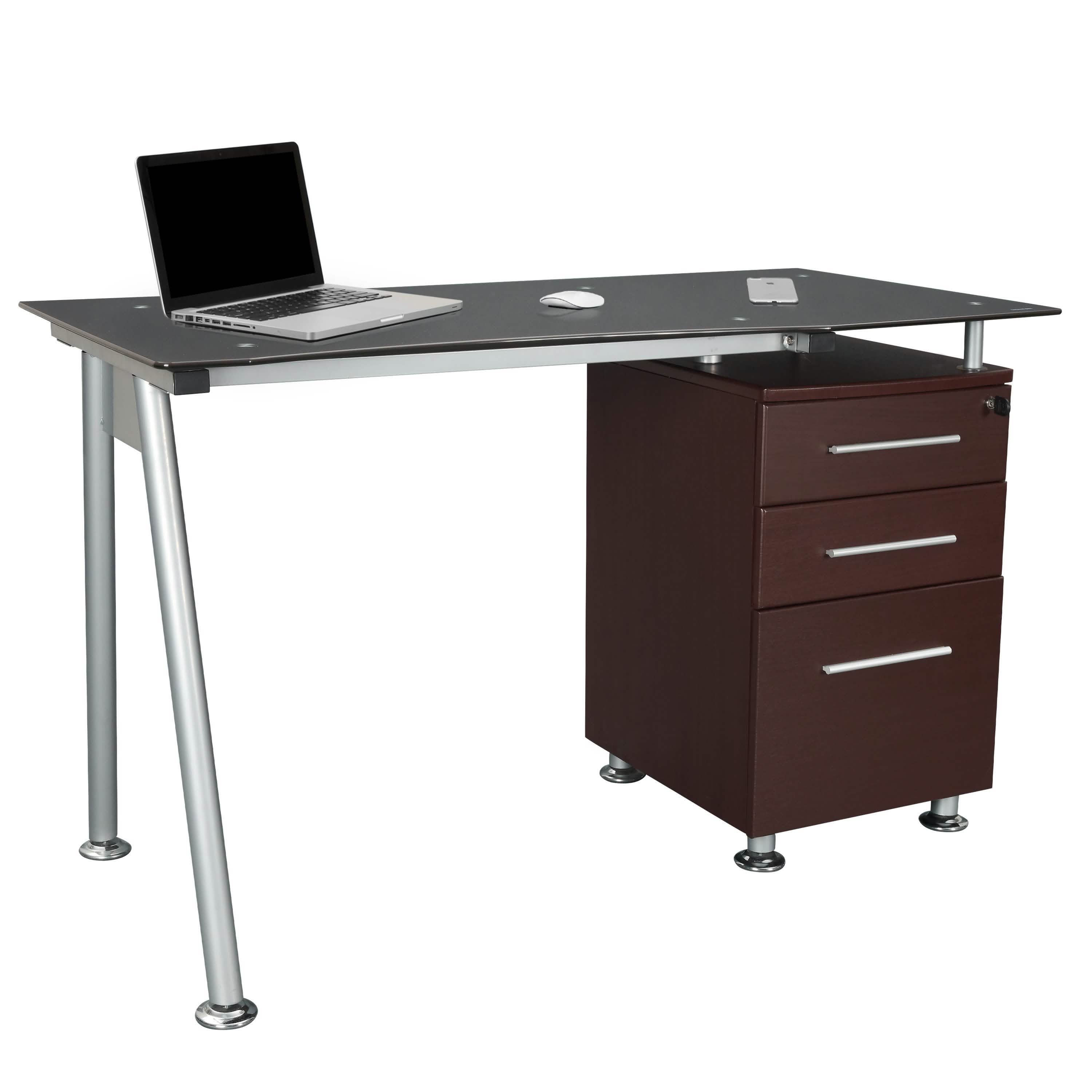 Tempered Glass Top Computer Desk with Storage Everything Else - DailySale