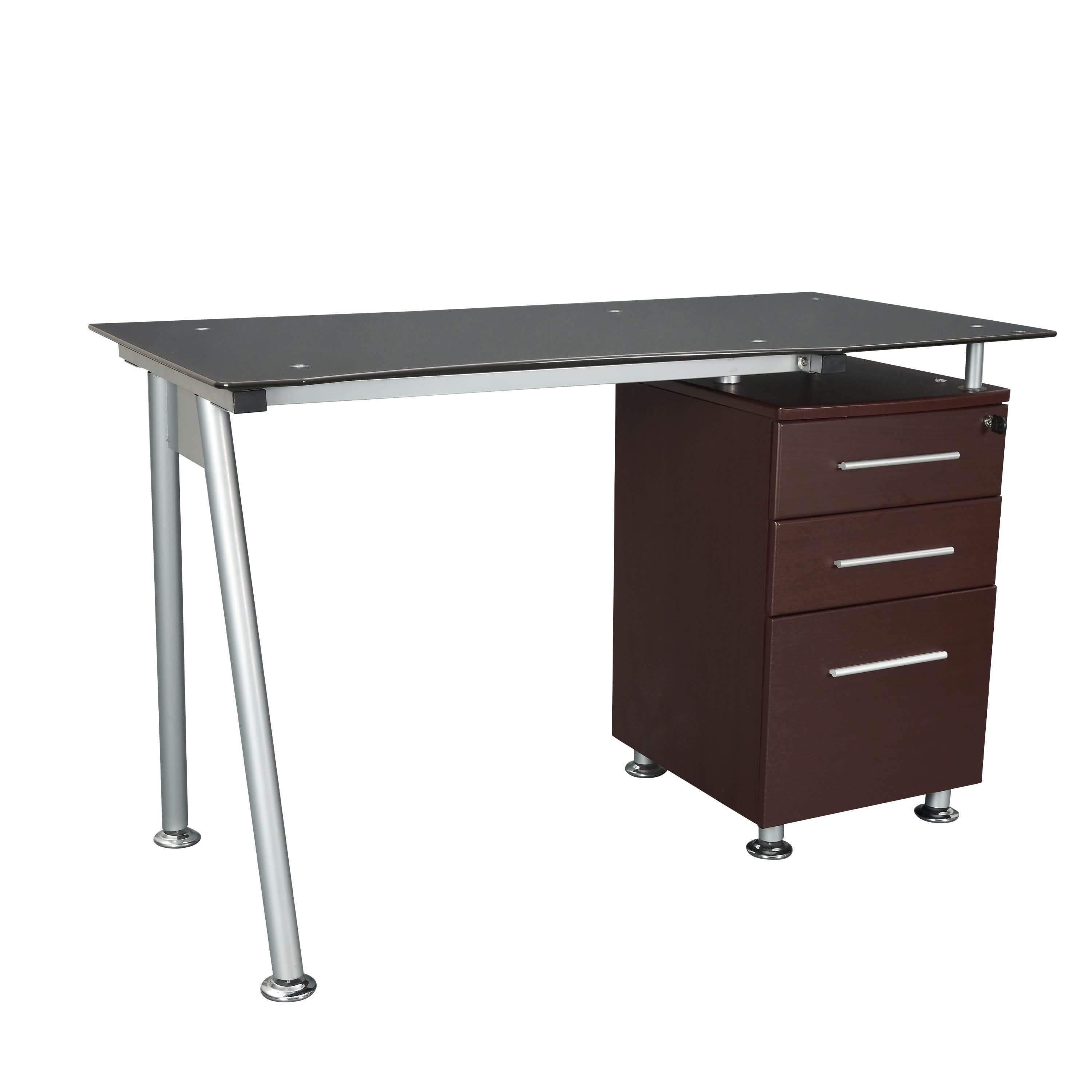 Tempered Glass Top Computer Desk with Storage Everything Else - DailySale
