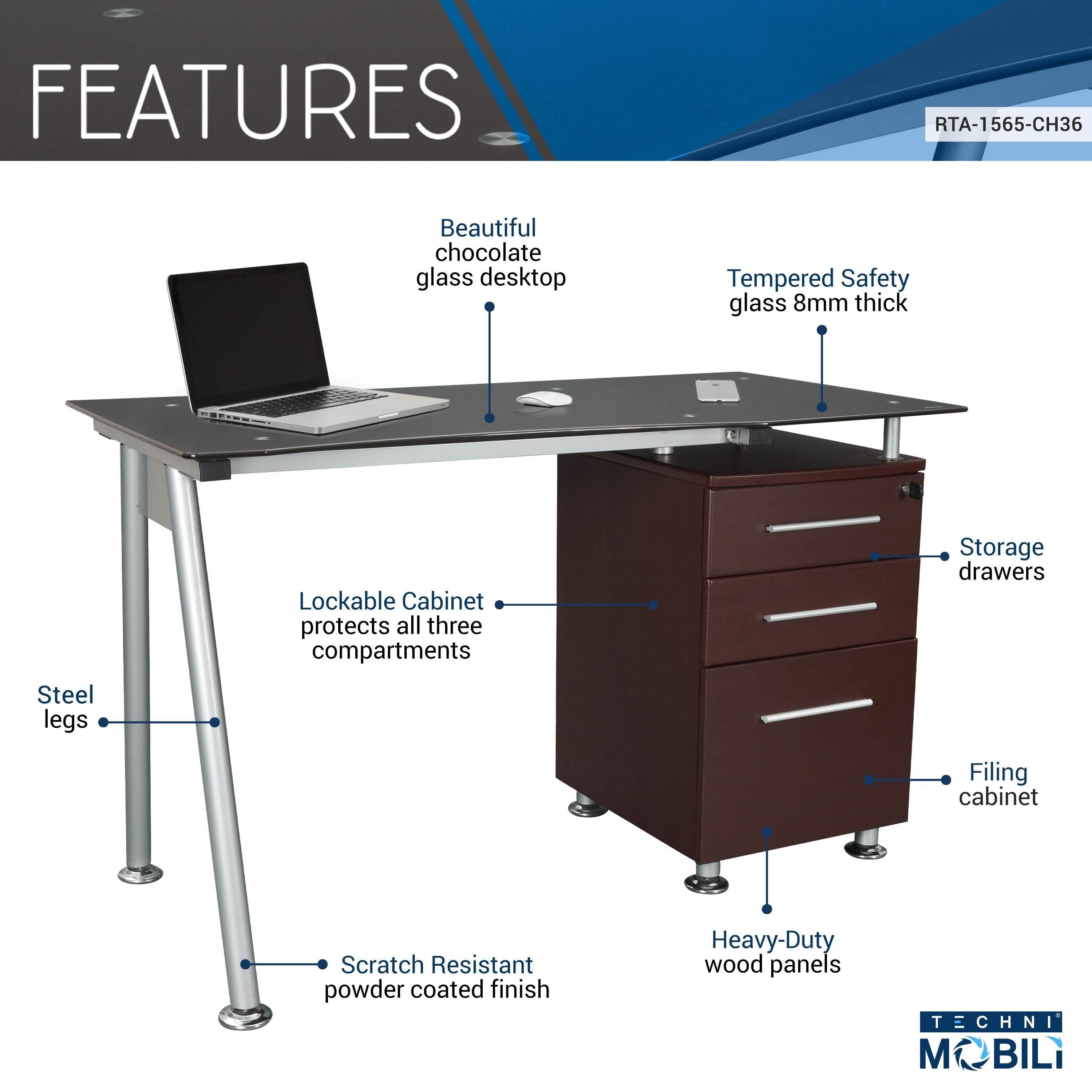 Tempered Glass Top Computer Desk with Storage Everything Else - DailySale