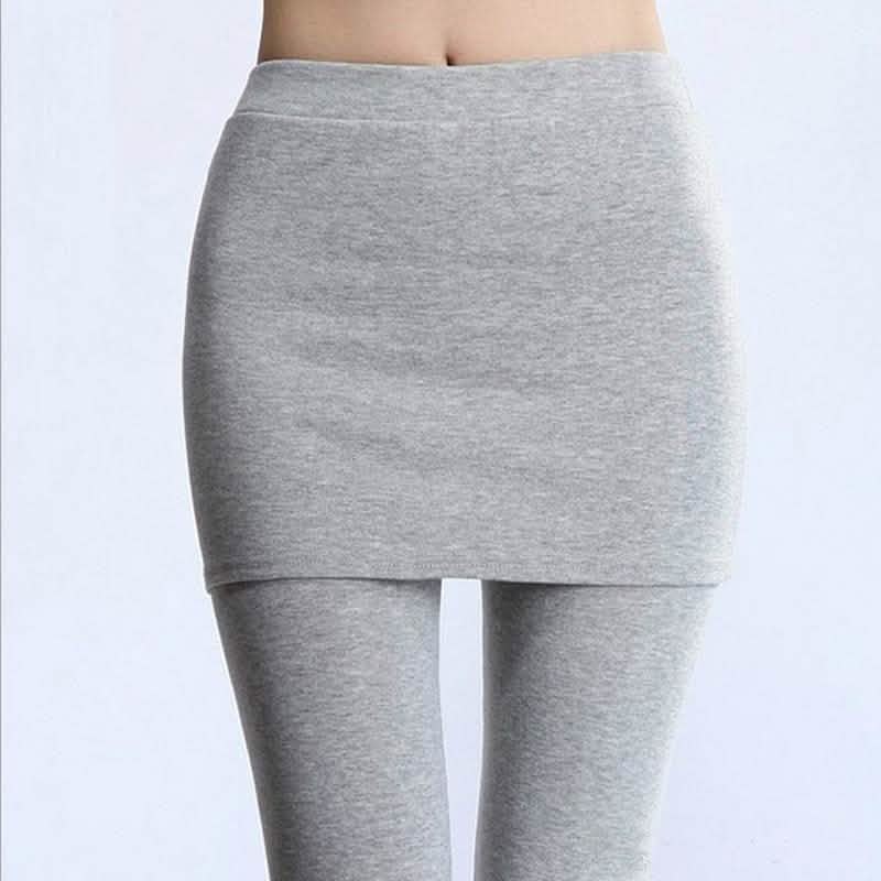 Thick Lined Leggings with Attached Skirt - Light Gray Women's Apparel - DailySale