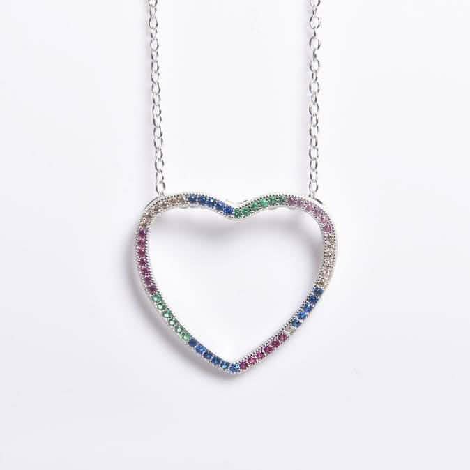 Thin Open Heart Rainbow Necklace Necklaces Silver - DailySale