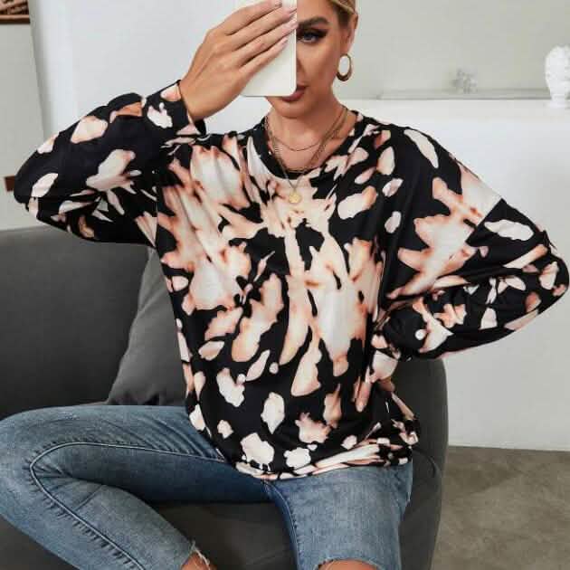 Tie Dye Drop Shoulder Sweatshirt Women's Tops White/Yellow S - DailySale