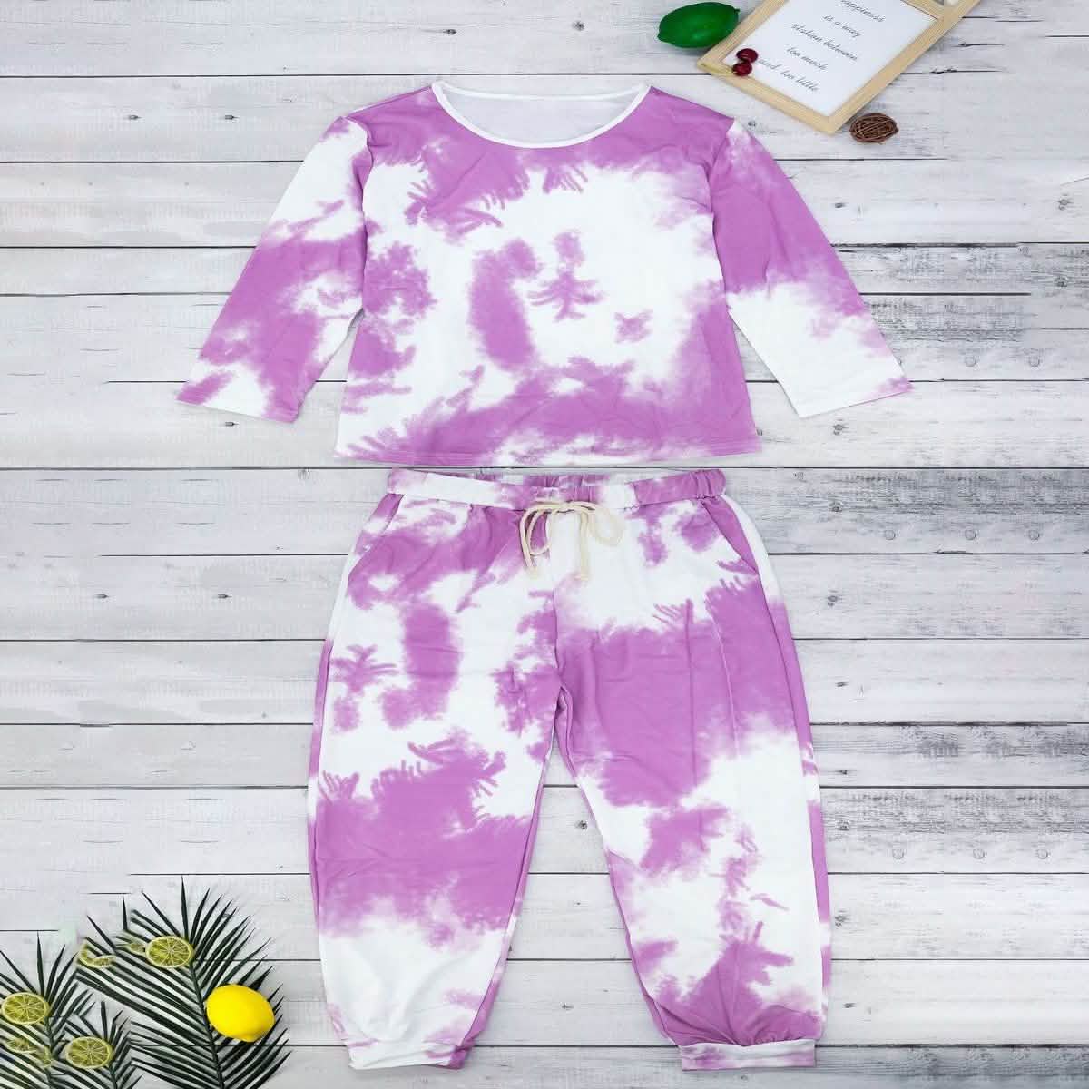 Tie Dye Sweatsuit Women's Clothing Purple S - DailySale