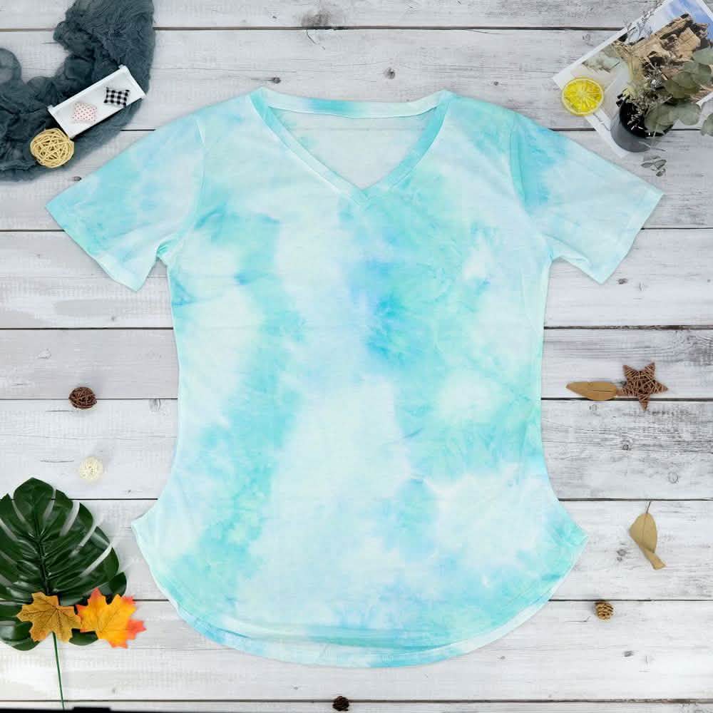 Tie-dye V-neck Tee Women's Clothing S Blue - DailySale