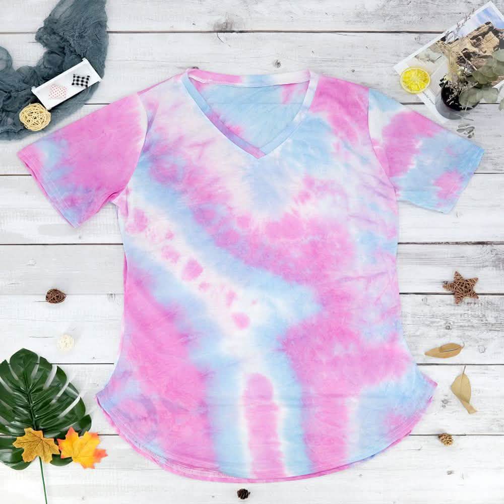 Tie-dye V-neck Tee Women's Clothing S Purple - DailySale