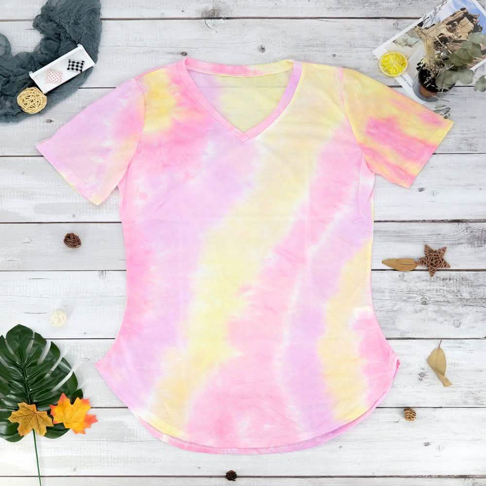 Tie-dye V-neck Tee Women's Clothing S Violet - DailySale