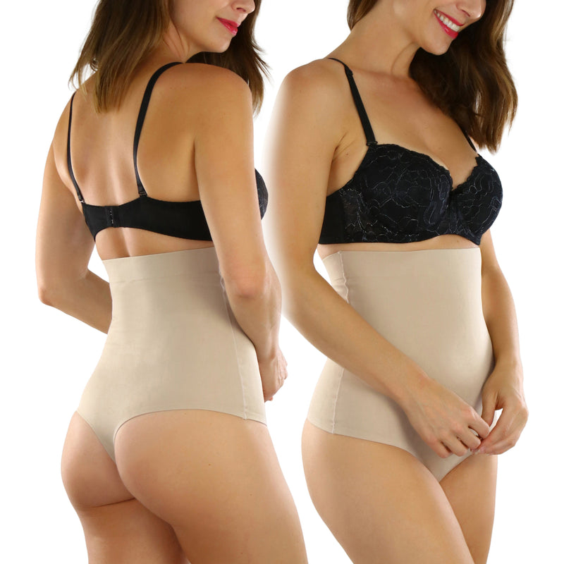 ToBeInStyle Women's High Waisted Smooth and Silky Torso Control Thong Shapewear