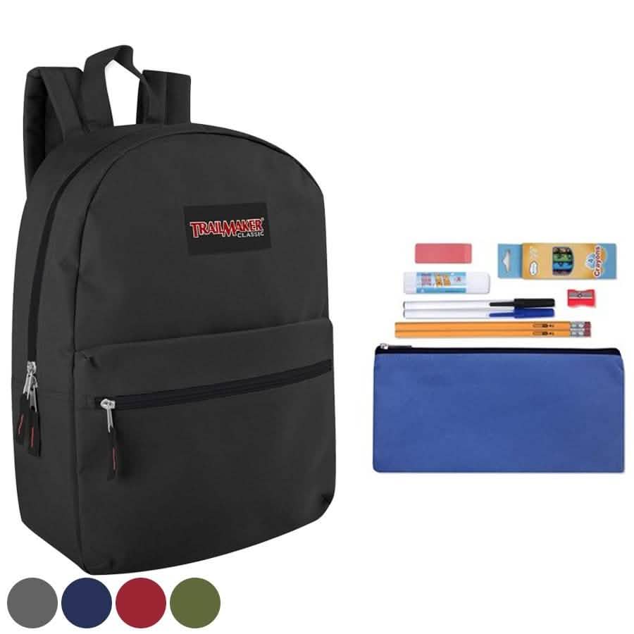 Trailmaker Classic 17 Inch Backpack + 12 Piece School Supply Kit - Assorted Colors Toys & Games Black - DailySale