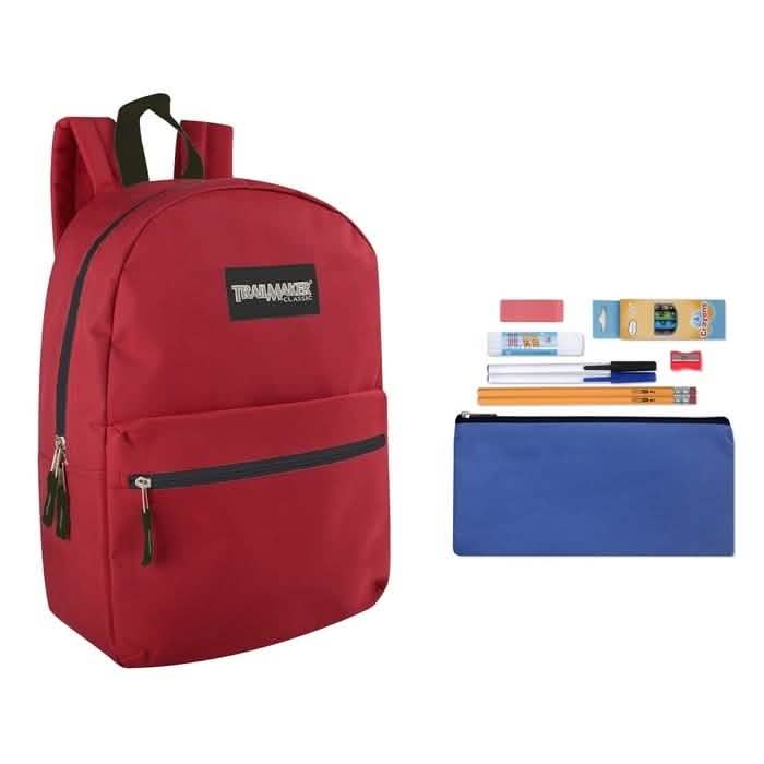 Trailmaker Classic 17 Inch Backpack + 12 Piece School Supply Kit - Assorted Colors Toys & Games Red - DailySale