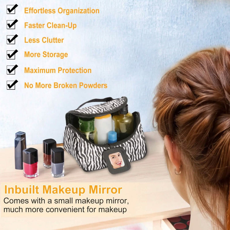 Travel Makeup Bag Portable Cosmetic Organizer with Cosmetic Mirror Bags & Travel - DailySale