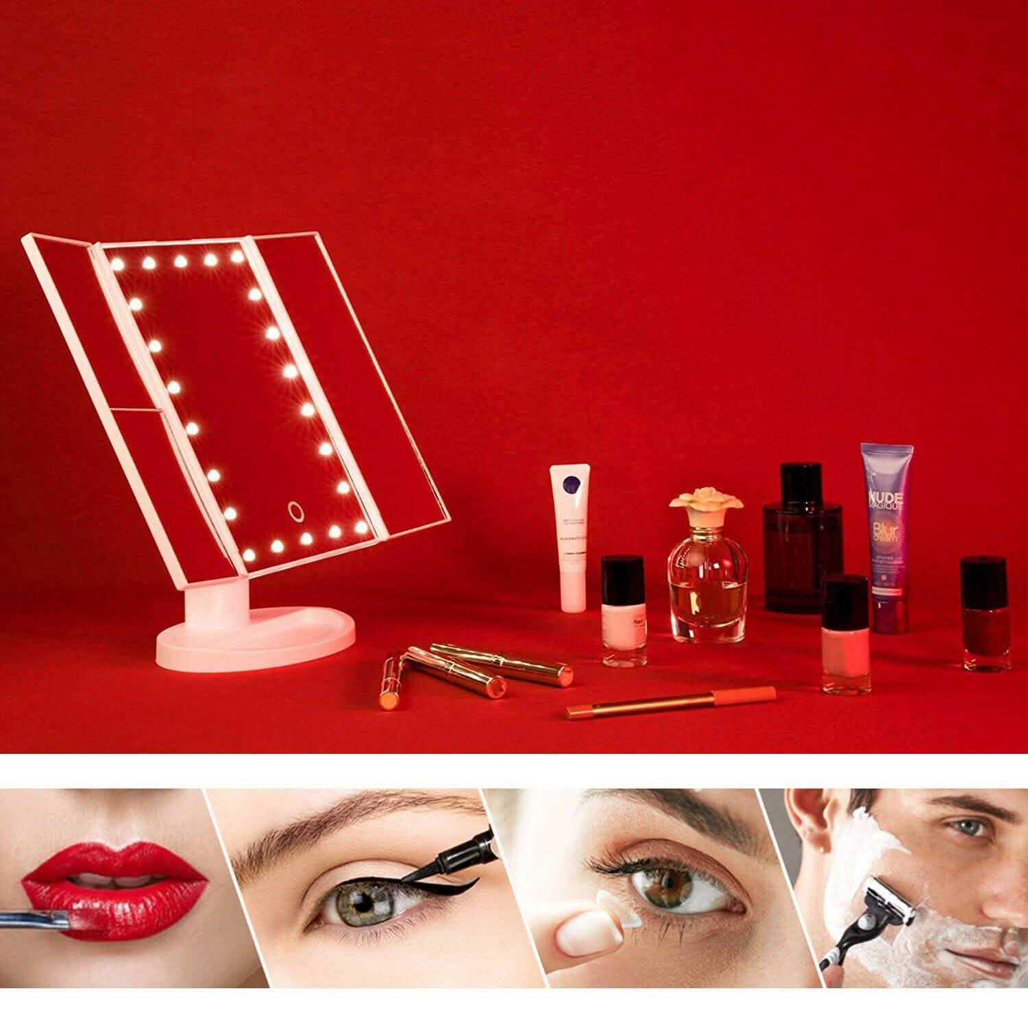 Tri-fold Vanity Makeup LED USB Touch Screen 10X Magnifing Mirror Beauty & Personal Care - DailySale