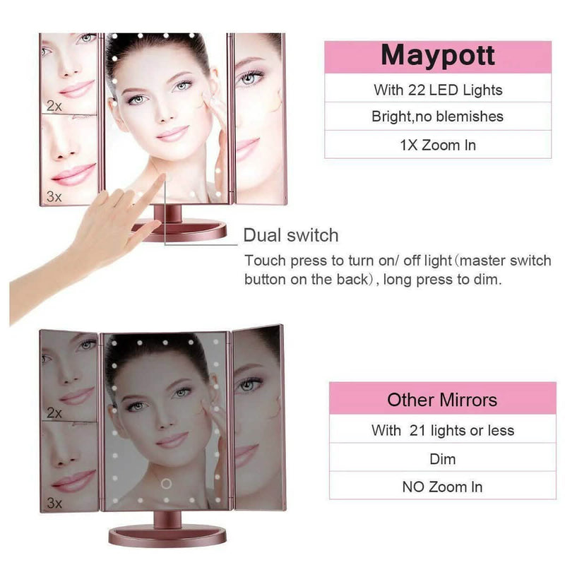 Tri-fold Vanity Makeup LED USB Touch Screen 10X Magnifing Mirror Beauty & Personal Care - DailySale