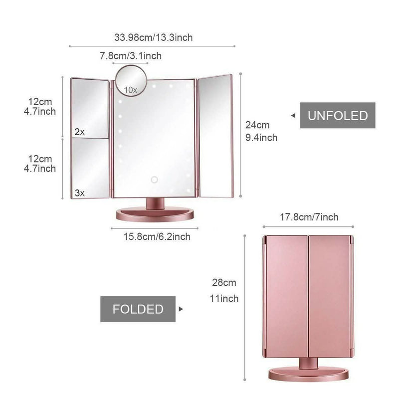 Tri-fold Vanity Makeup LED USB Touch Screen 10X Magnifing Mirror Beauty & Personal Care - DailySale