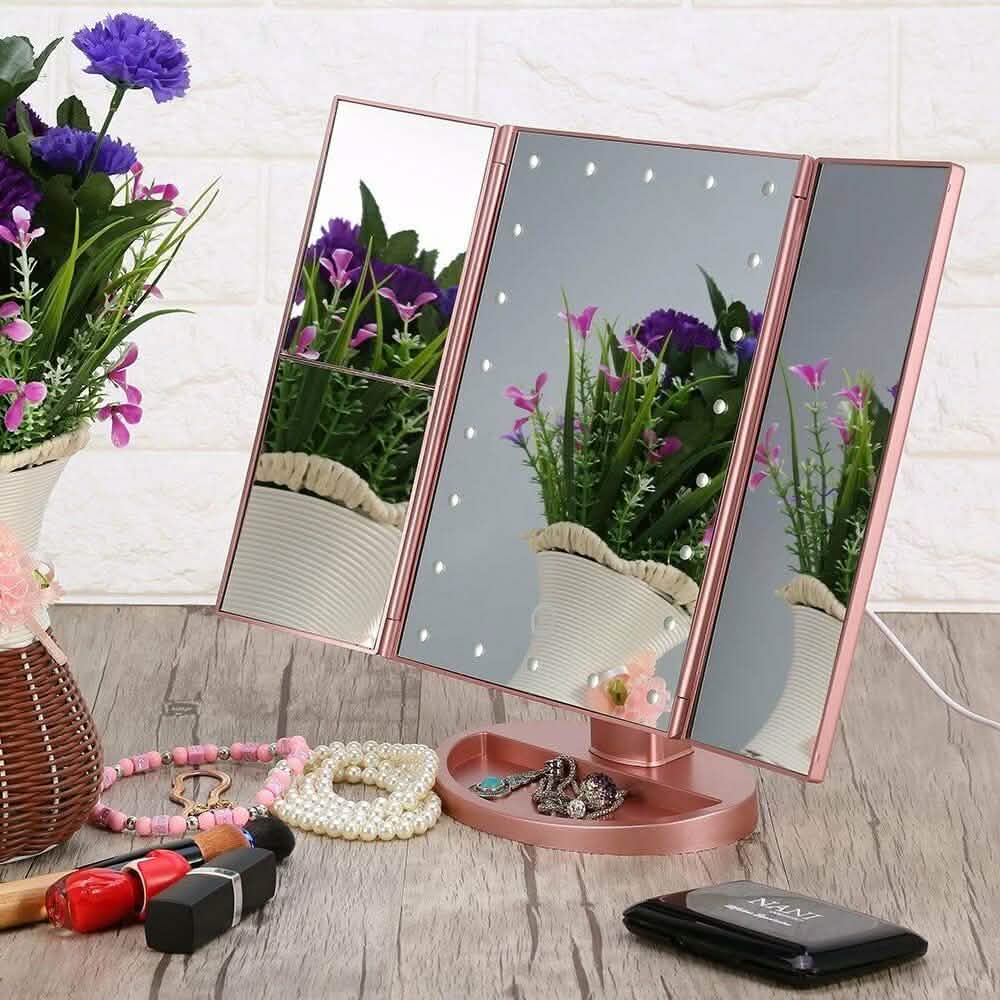Tri-fold Vanity Makeup LED USB Touch Screen 10X Magnifing Mirror Beauty & Personal Care - DailySale