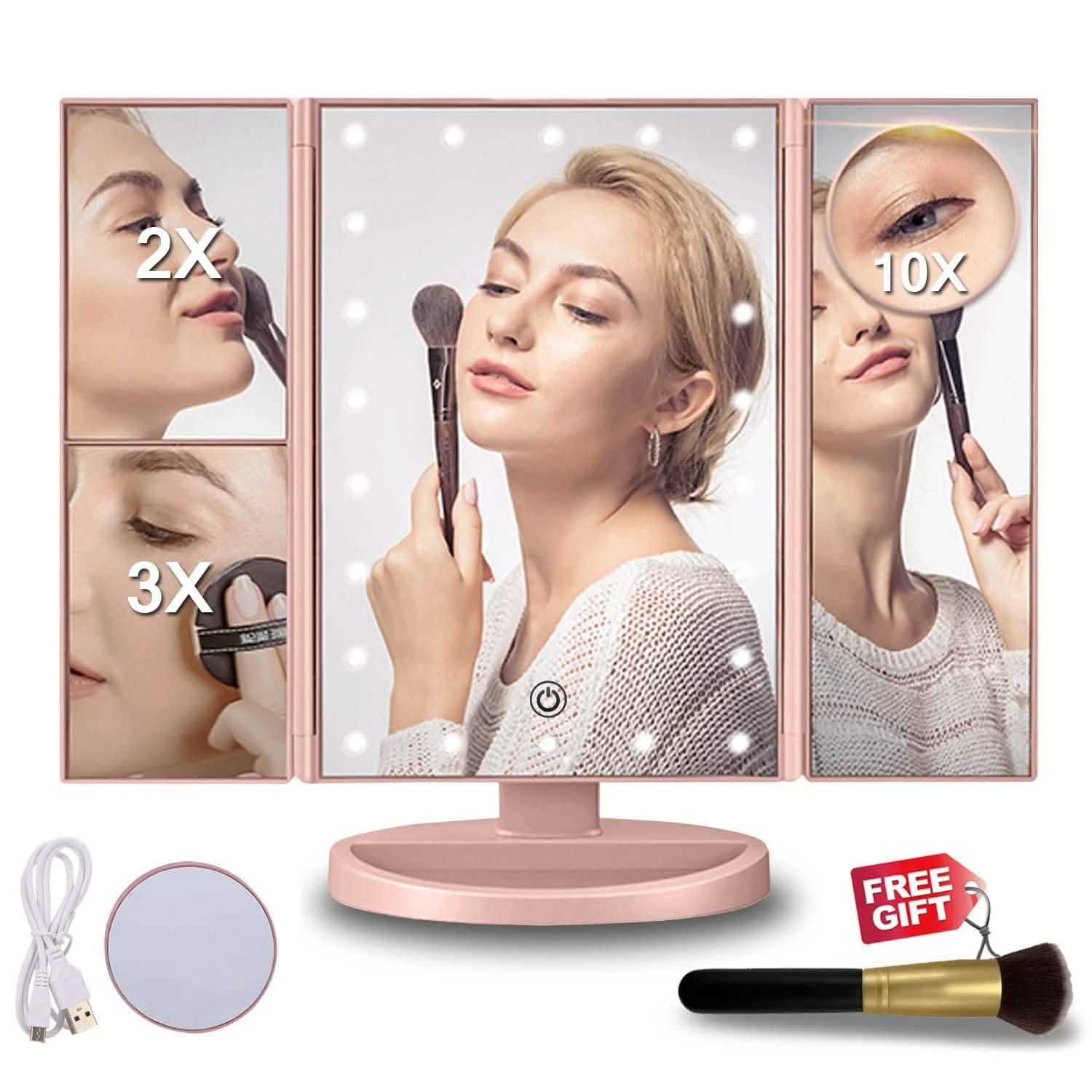 Tri-fold Vanity Makeup LED USB Touch Screen 10X Magnifing Mirror Beauty & Personal Care - DailySale