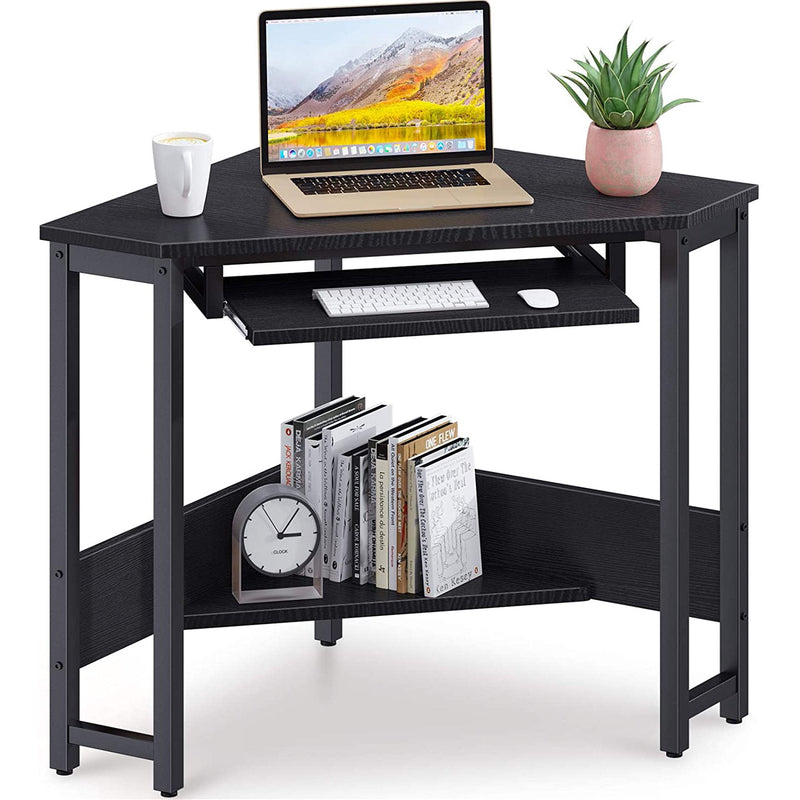 Triangle Computer Desk, Smooth Keyboard Tray& Storage Shelves Furniture & Decor Black - DailySale