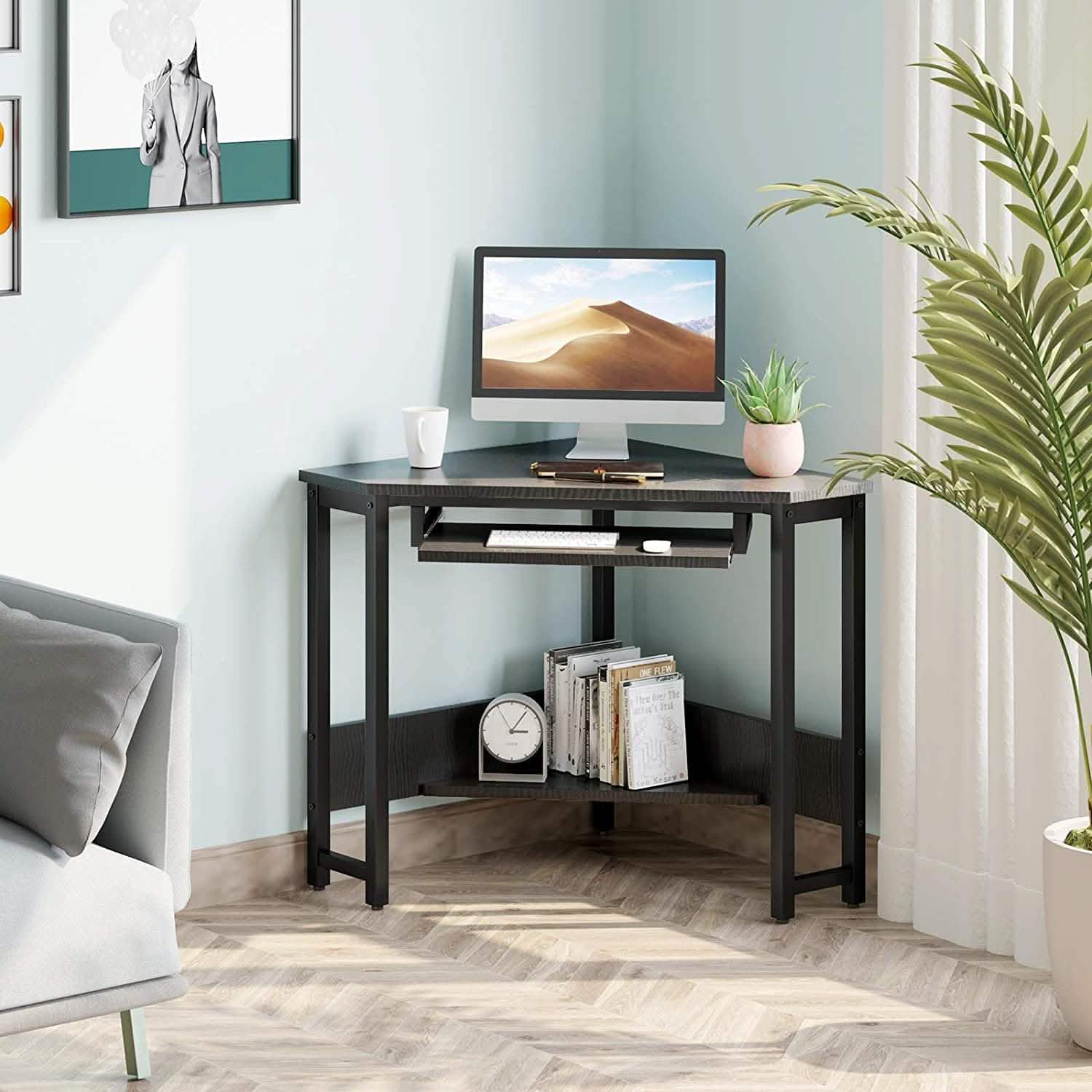 Triangle Computer Desk, Smooth Keyboard Tray& Storage Shelves Furniture & Decor - DailySale