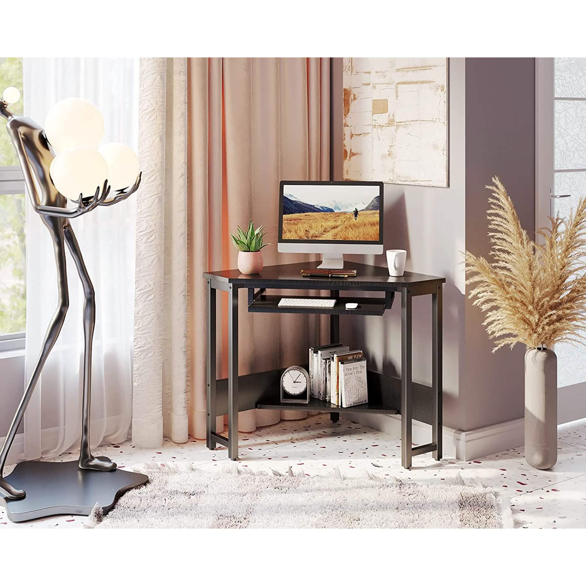 Triangle Computer Desk, Smooth Keyboard Tray& Storage Shelves Furniture & Decor - DailySale