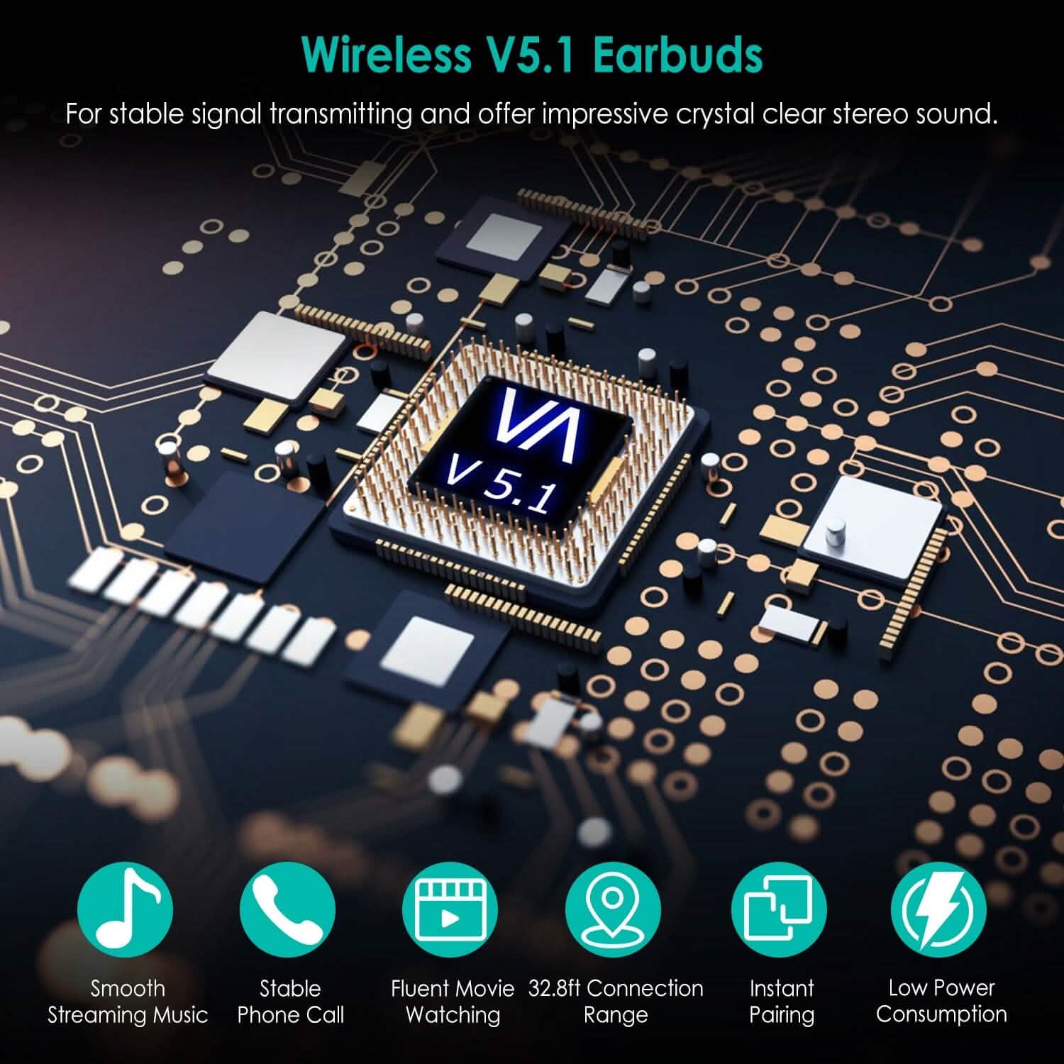 True Wireless Stereo V5.1 Earbuds Touch Control Headphones - DailySale