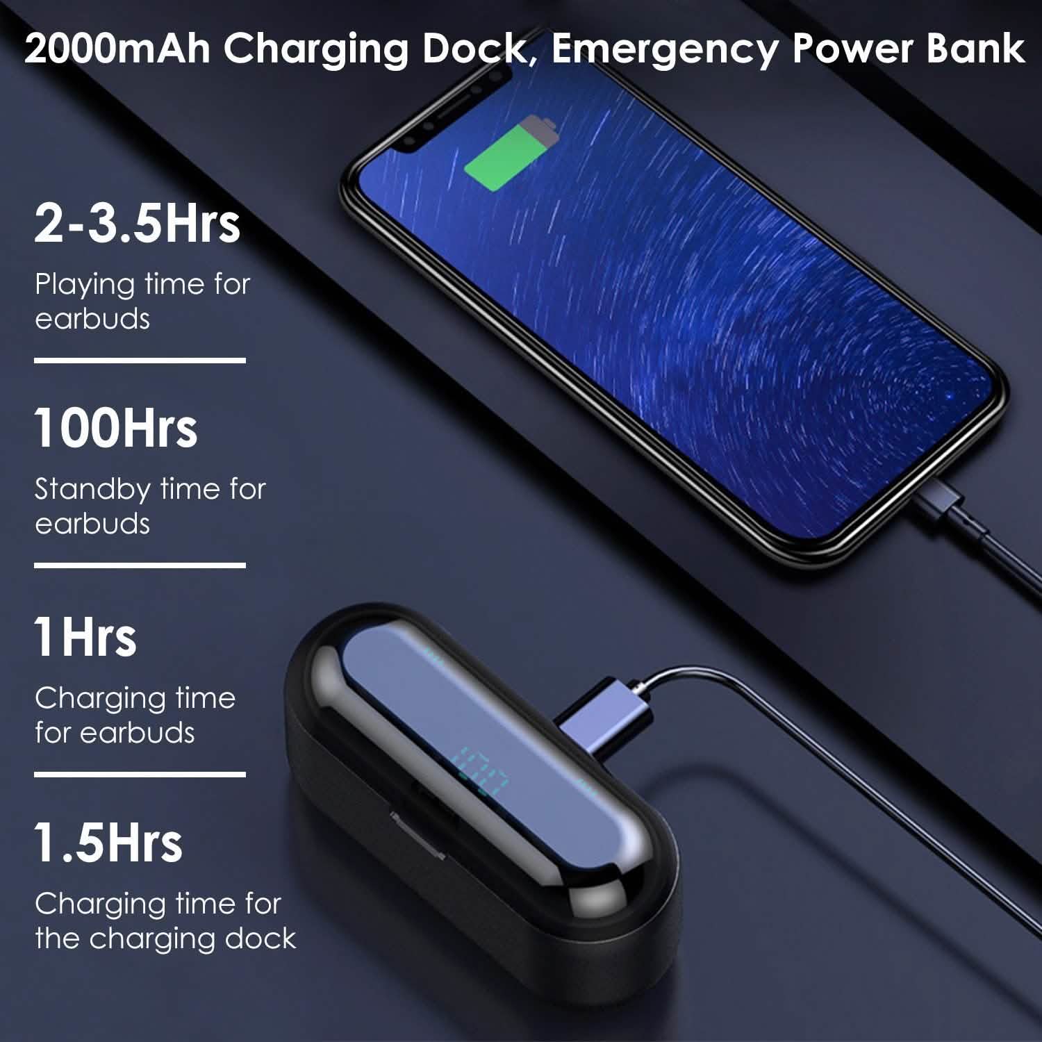 True Wireless V5.0 Earbuds with LED Display Magnetic Charging Dock Headphones & Audio - DailySale