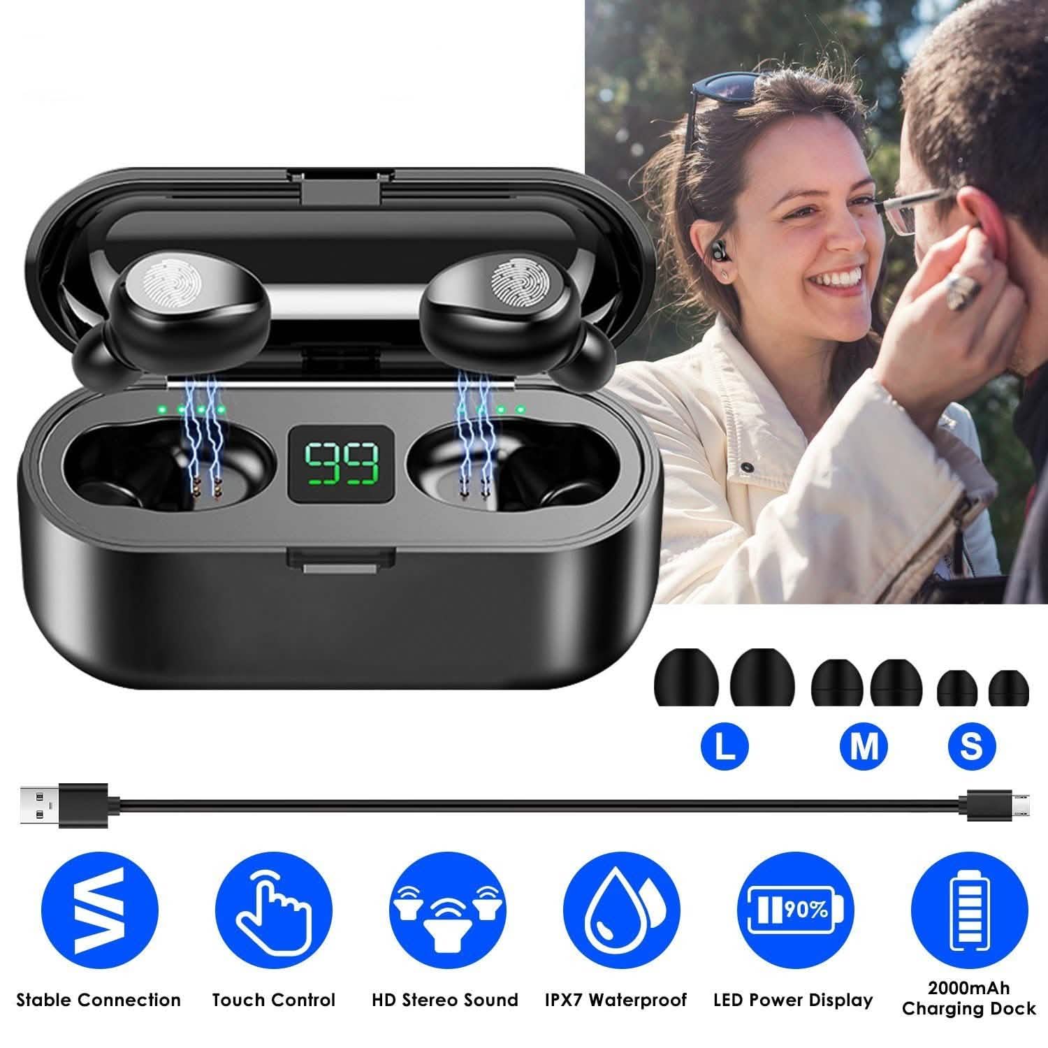 True Wireless V5.0 Earbuds with LED Display Magnetic Charging Dock Headphones & Audio - DailySale