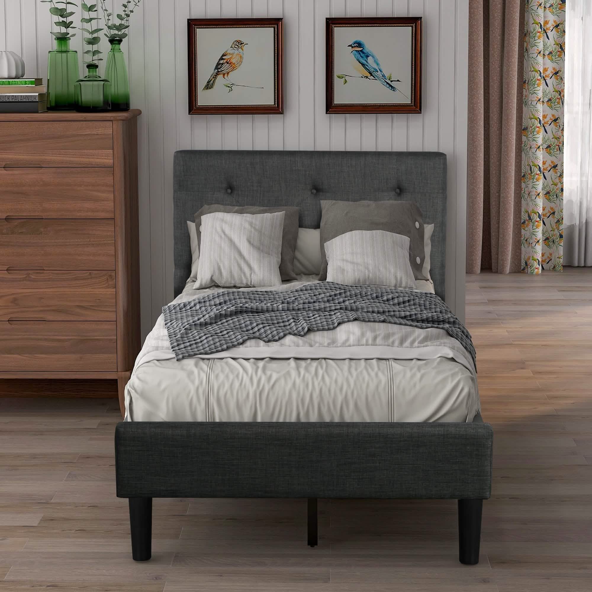 Tufted Platform Bed, Twin Size Button Upholstered Platform Bed Bedding - DailySale
