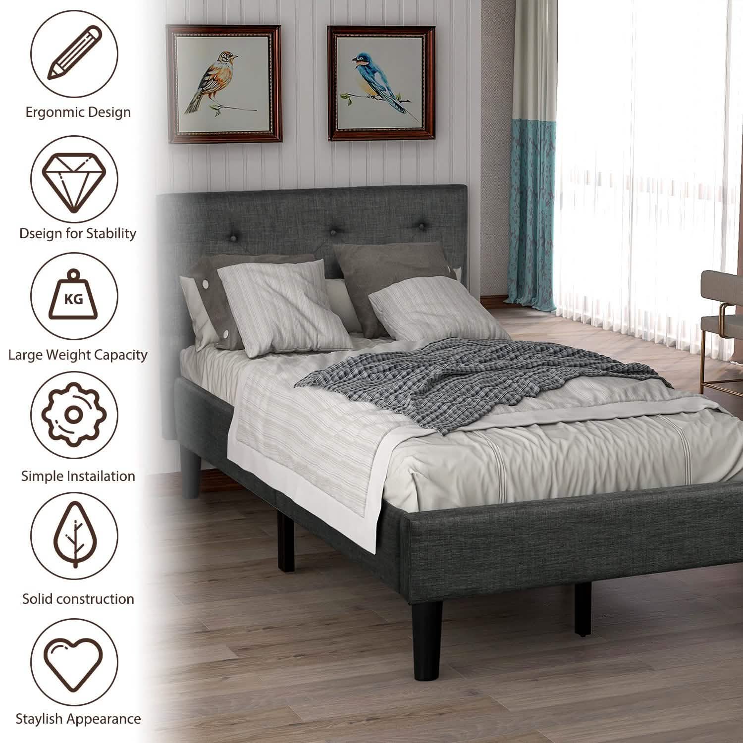 Tufted Platform Bed, Twin Size Button Upholstered Platform Bed Bedding - DailySale