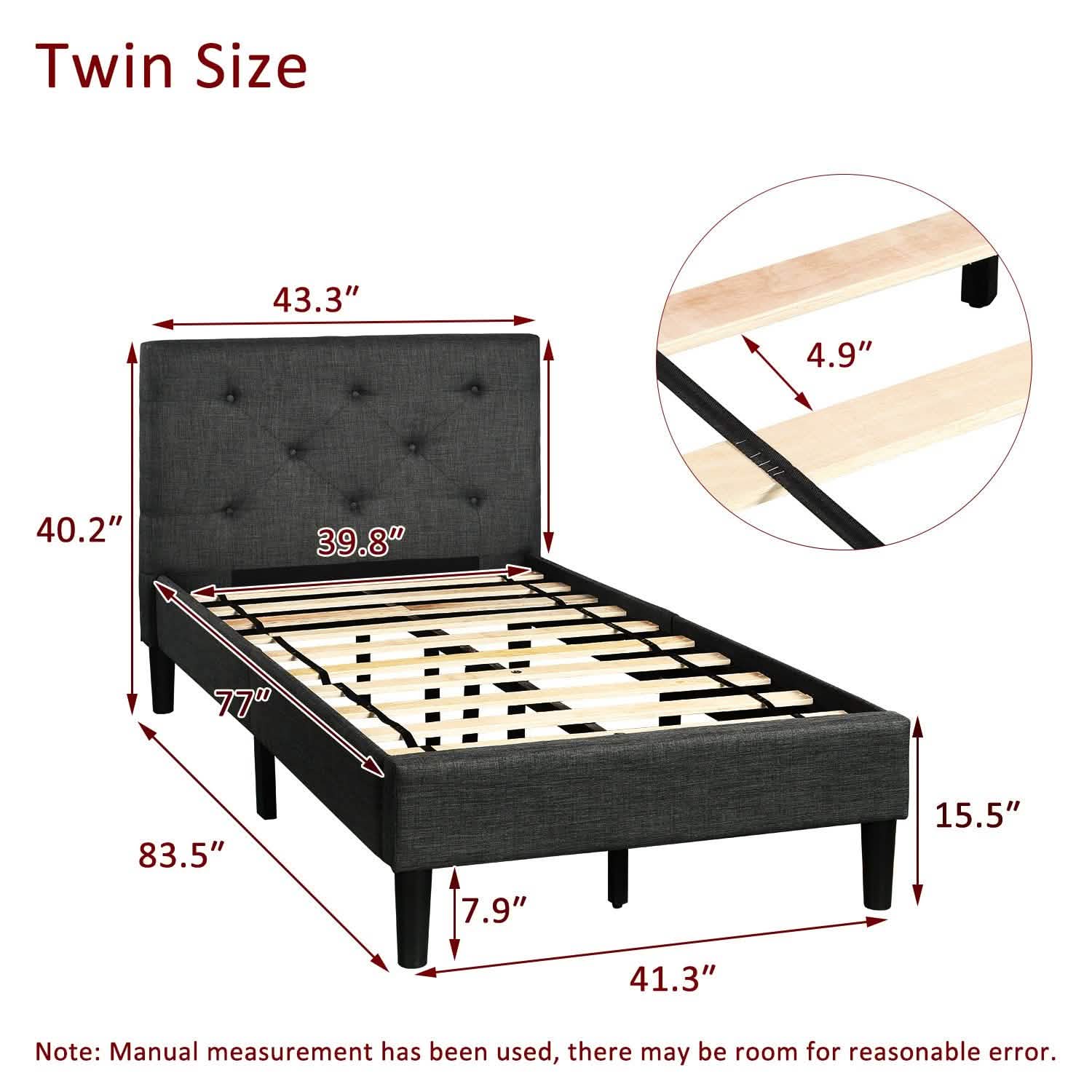 Tufted Platform Bed, Twin Size Button Upholstered Platform Bed Bedding - DailySale