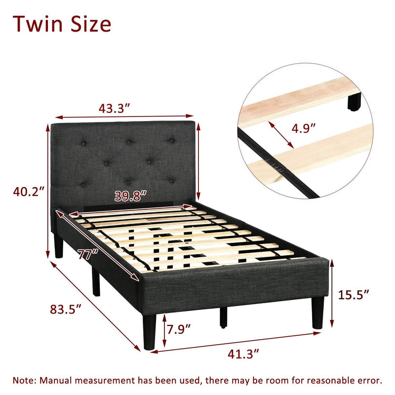 Tufted Platform Bed, Twin Size Button Upholstered Platform Bed Bedding - DailySale