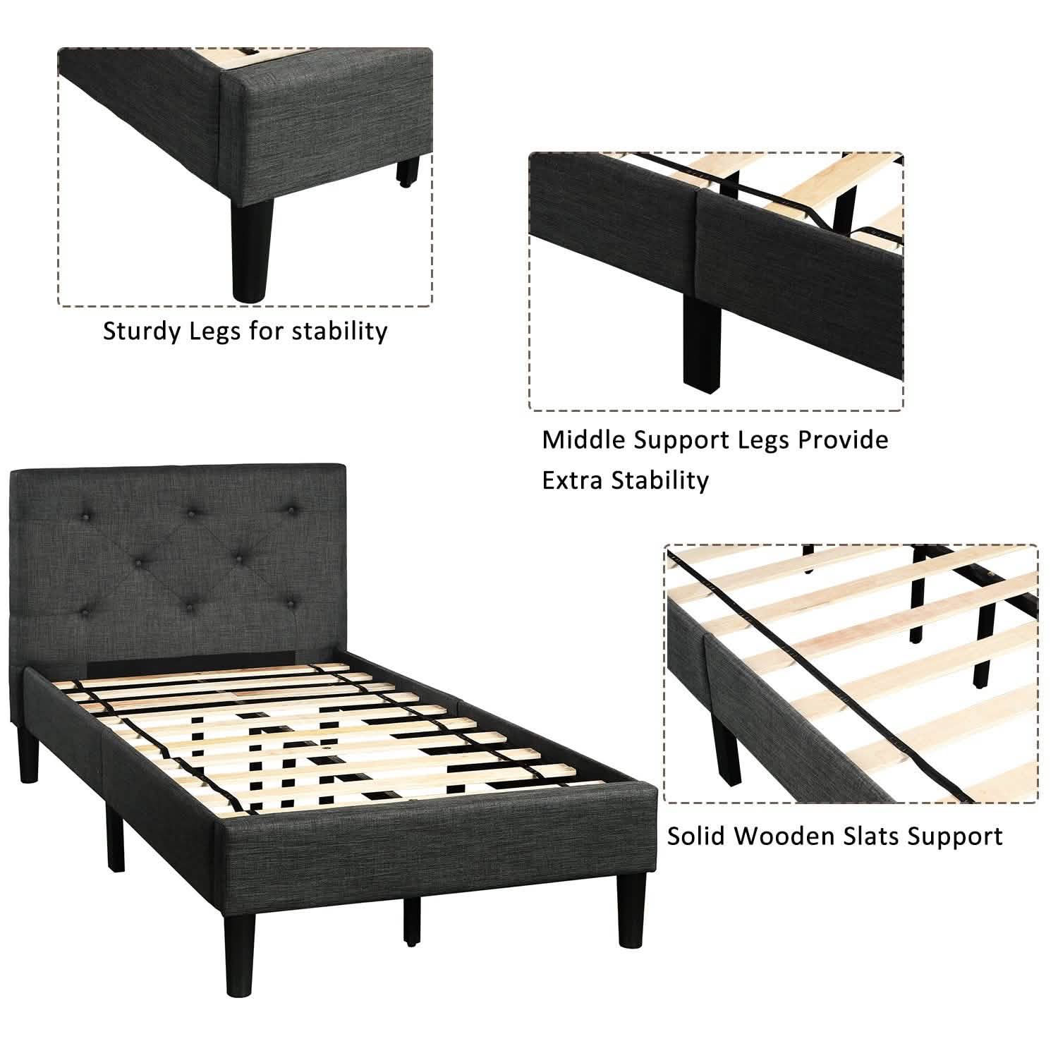 Tufted Platform Bed, Twin Size Button Upholstered Platform Bed Bedding - DailySale