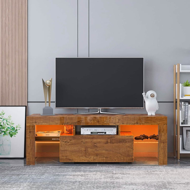 TV Stand with LED Lights Open Shelf Console Storage Table Furniture & Decor - DailySale