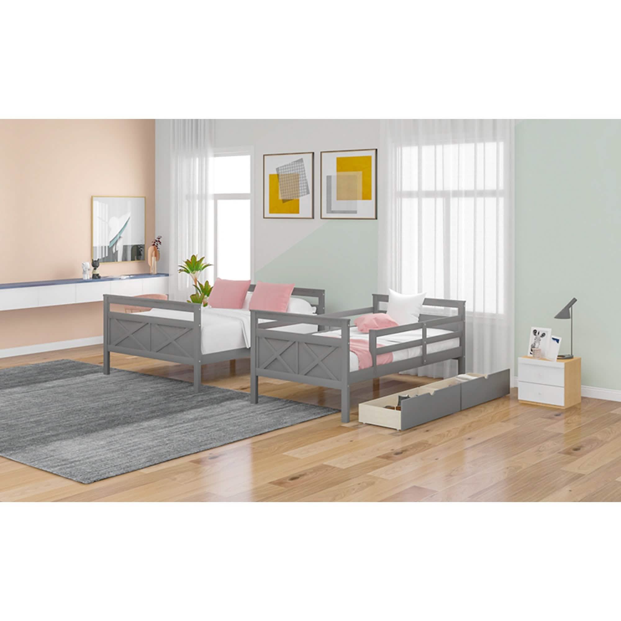 Twin over Full Bunk Bed with 2 Storage Drawers Furniture & Decor - DailySale