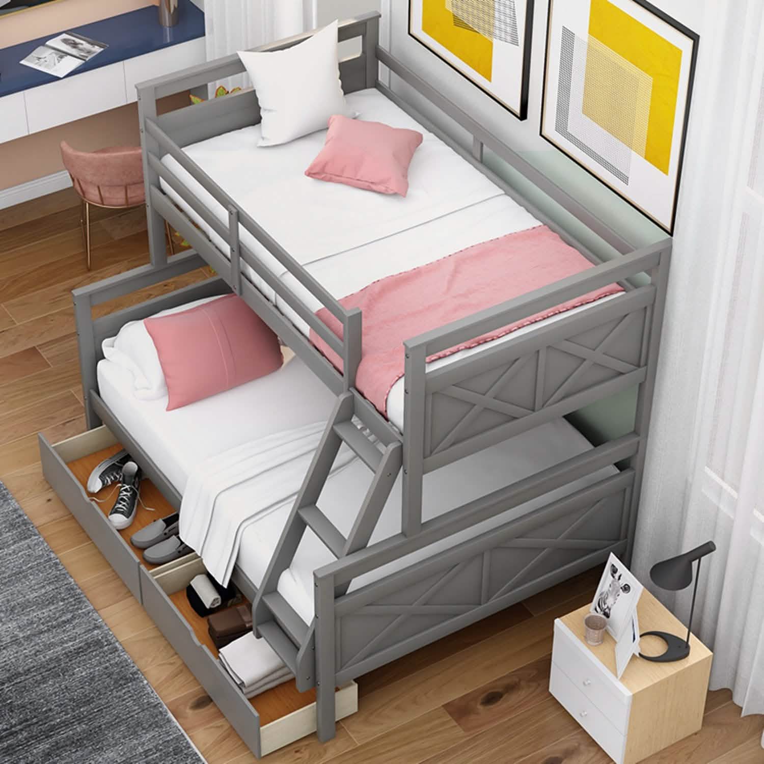 Twin over Full Bunk Bed with 2 Storage Drawers Furniture & Decor - DailySale