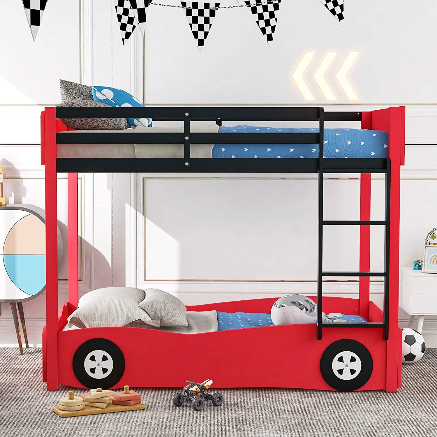 Twin Size Car-Shaped Bunk Bed with Wheels Furniture & Decor - DailySale