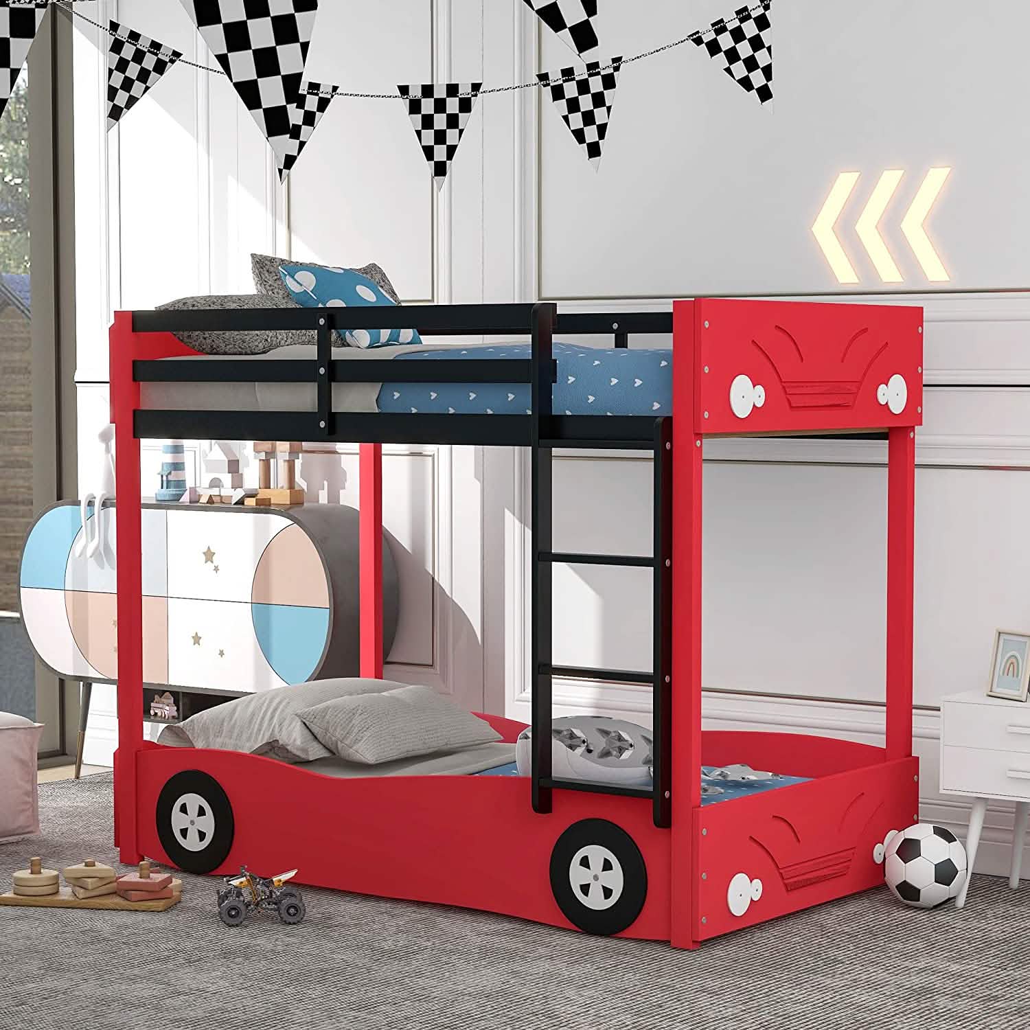 Twin Size Car-Shaped Bunk Bed with Wheels Furniture & Decor - DailySale