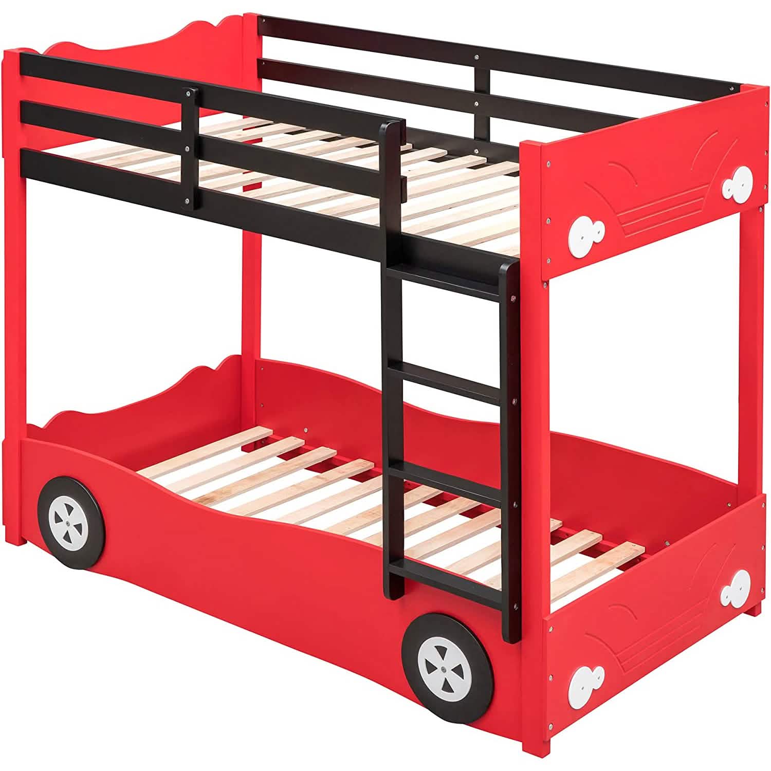 Twin Size Car-Shaped Bunk Bed with Wheels Furniture & Decor - DailySale