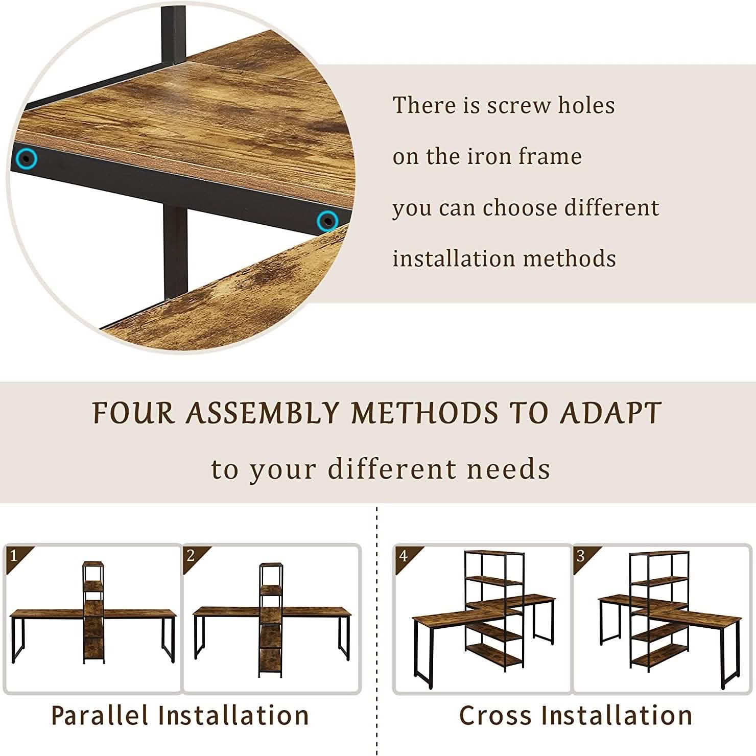 Two Person Computer Desk with Bookshelf Wood and Metal Furniture & Decor - DailySale
