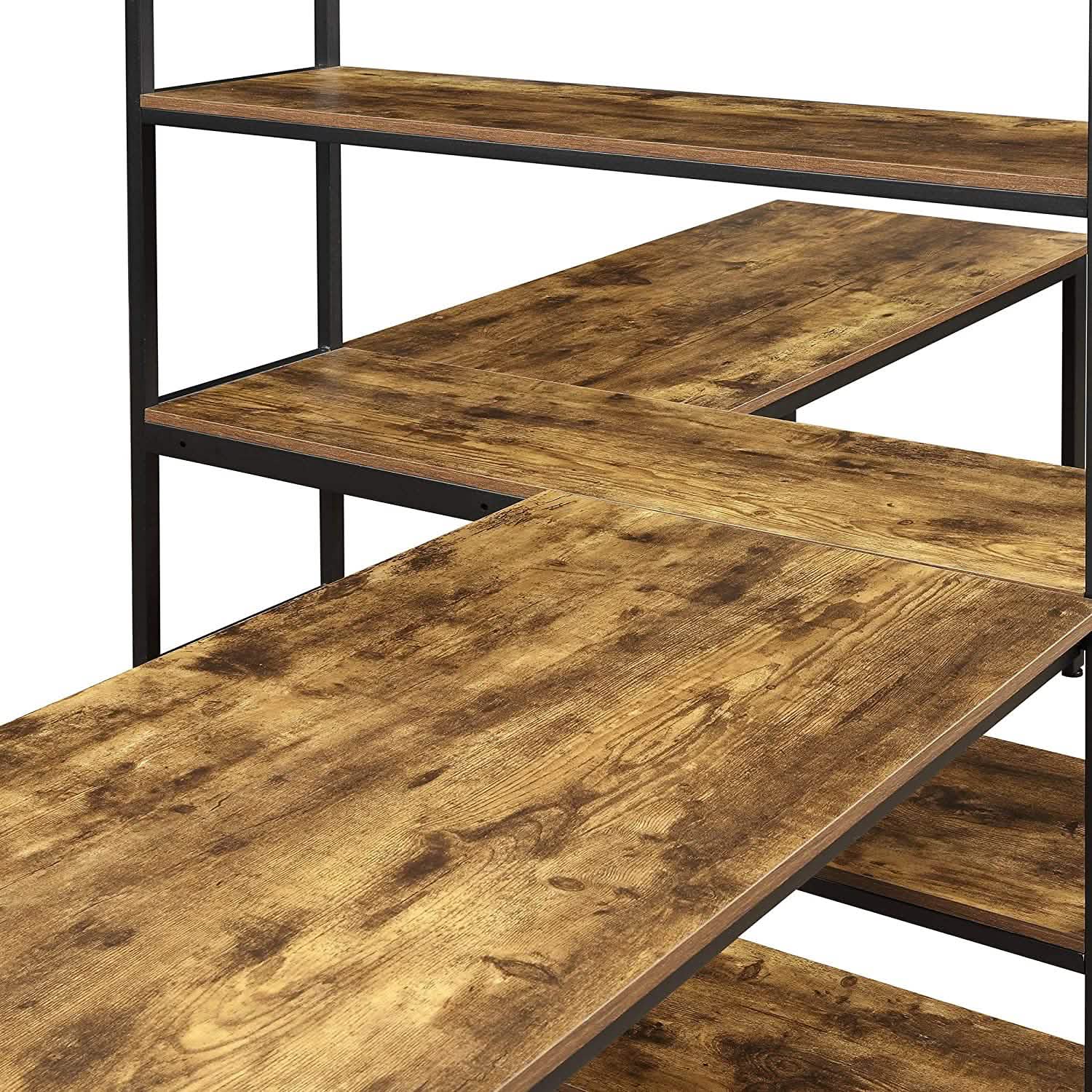 Two Person Computer Desk with Bookshelf Wood and Metal Furniture & Decor - DailySale