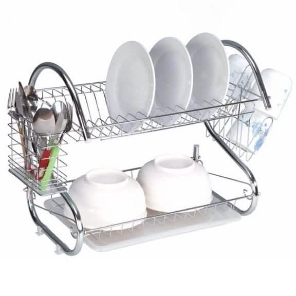 Two-Tier Stainless-Steel Dish Rack - 16" Rack Kitchen Essentials - DailySale