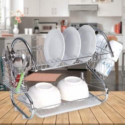 Two-Tier Stainless-Steel Dish Rack - Assorted Sizes Kitchen Essentials 16" - DailySale