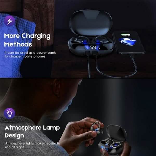 TWS Bluetooth Earphones with Microphones Sport Ear Hook LED Display Headphones & Audio - DailySale