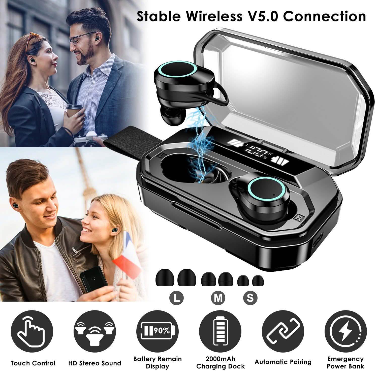 TWS Wireless 5.0 Earbuds Touch In-Ear Stereo Headsets Headphones & Audio - DailySale