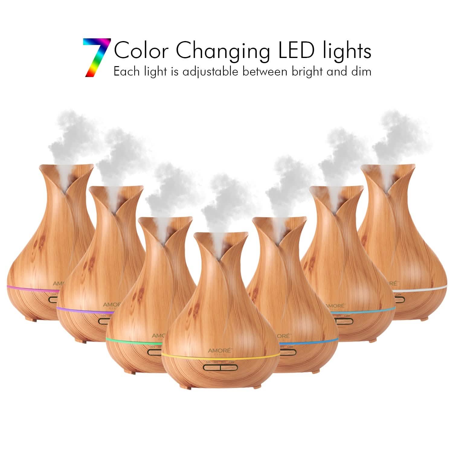Ultrasonic Air Humidifier With Wood Grain 7 Color Changing LED Lights Wellness - DailySale