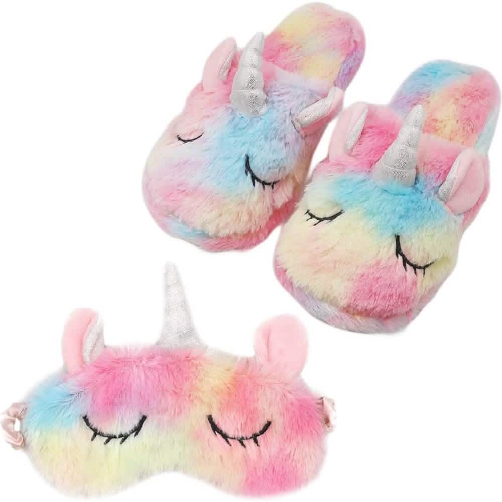 Unicorn Plush Slippers & Eye Mask Set Women's Shoes & Accessories - DailySale